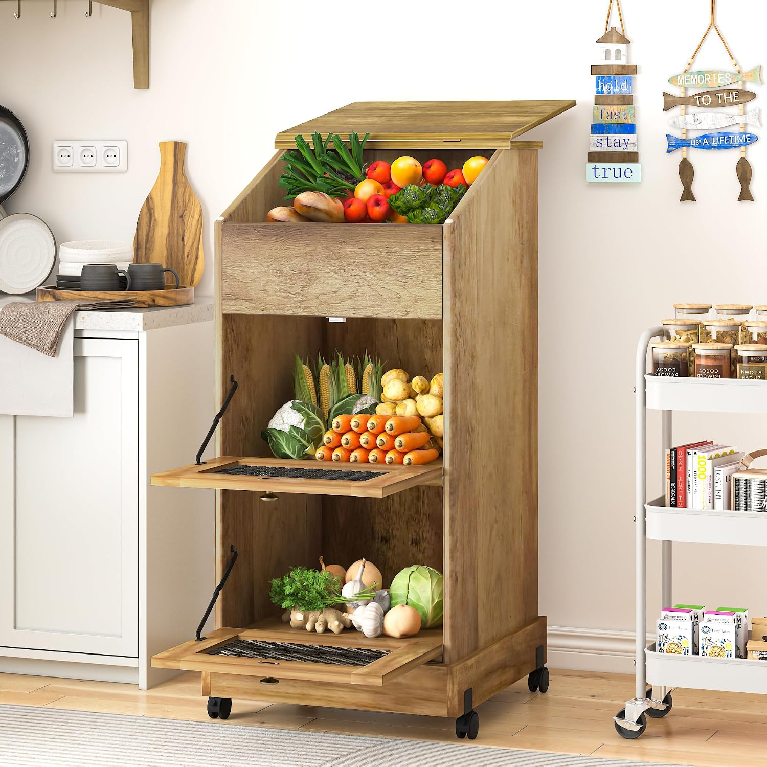 Food Storage On Wheels - Wood Potato Storage Cabinets On Wheels,