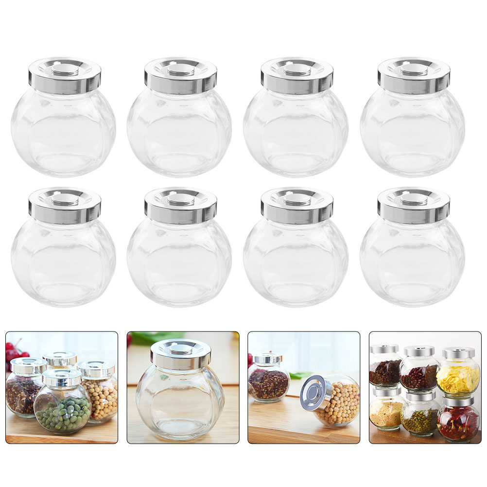 Food Storage Jars - 8Pcs Lightweight Portable Glass Storage Jars