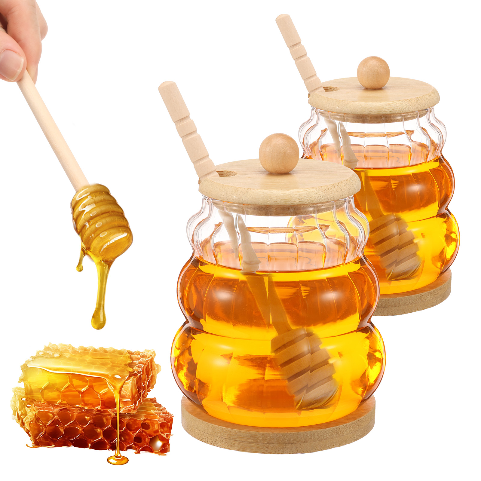 2Pcs Glass Honey Jar with Dipp - Food Storage Lidl 评论和价格