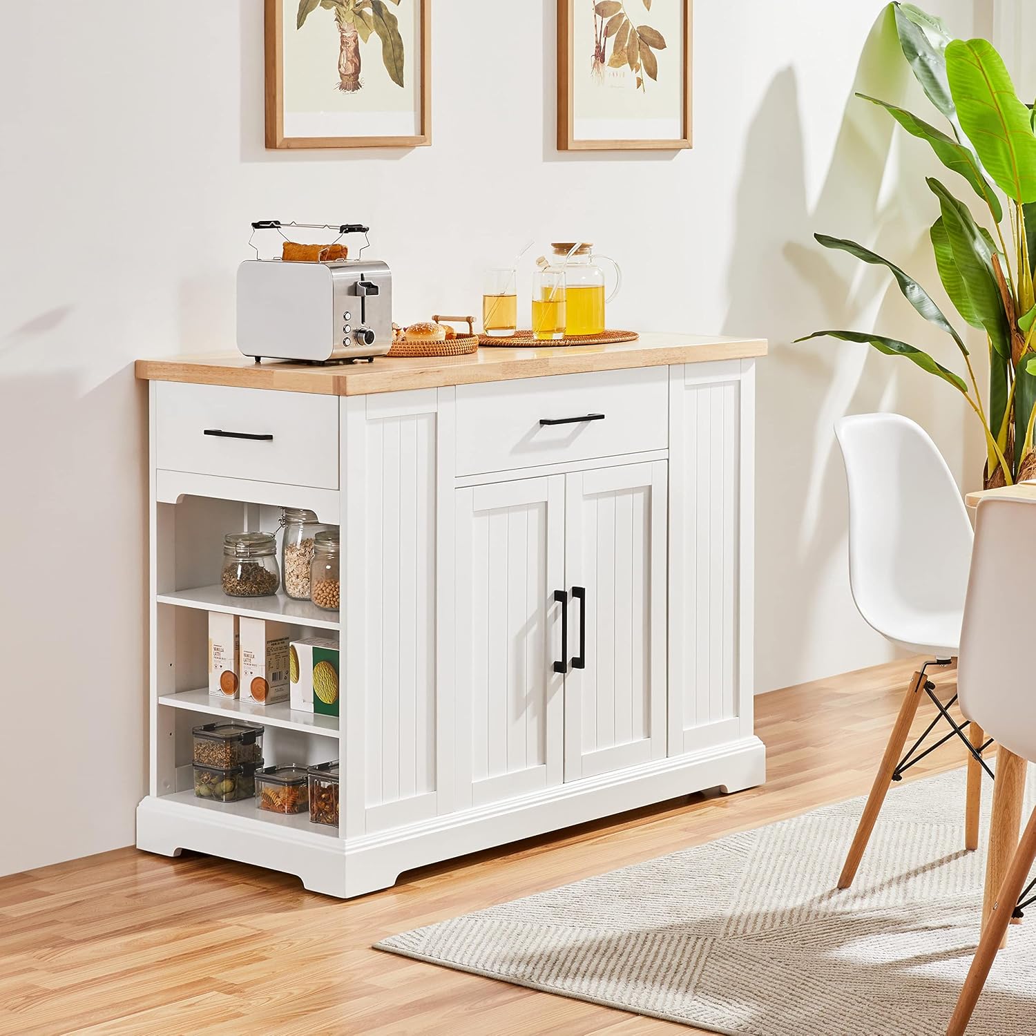White Rolling Kitchen Island C - Food Storage On Wheels 评论和价格