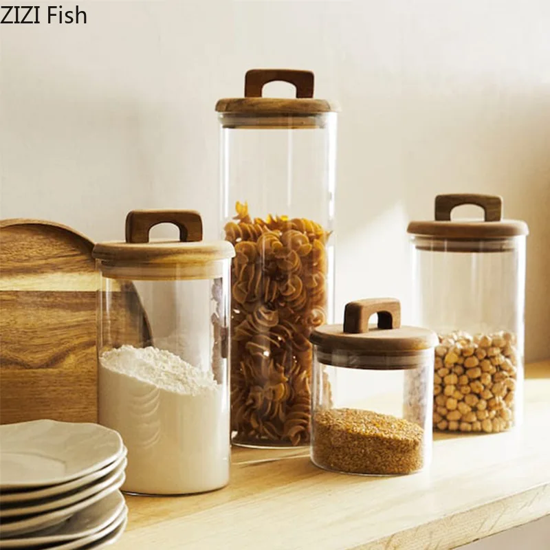 Wooden Lid Glass Storage Jar C - Food Storage Lidl 评论和价格