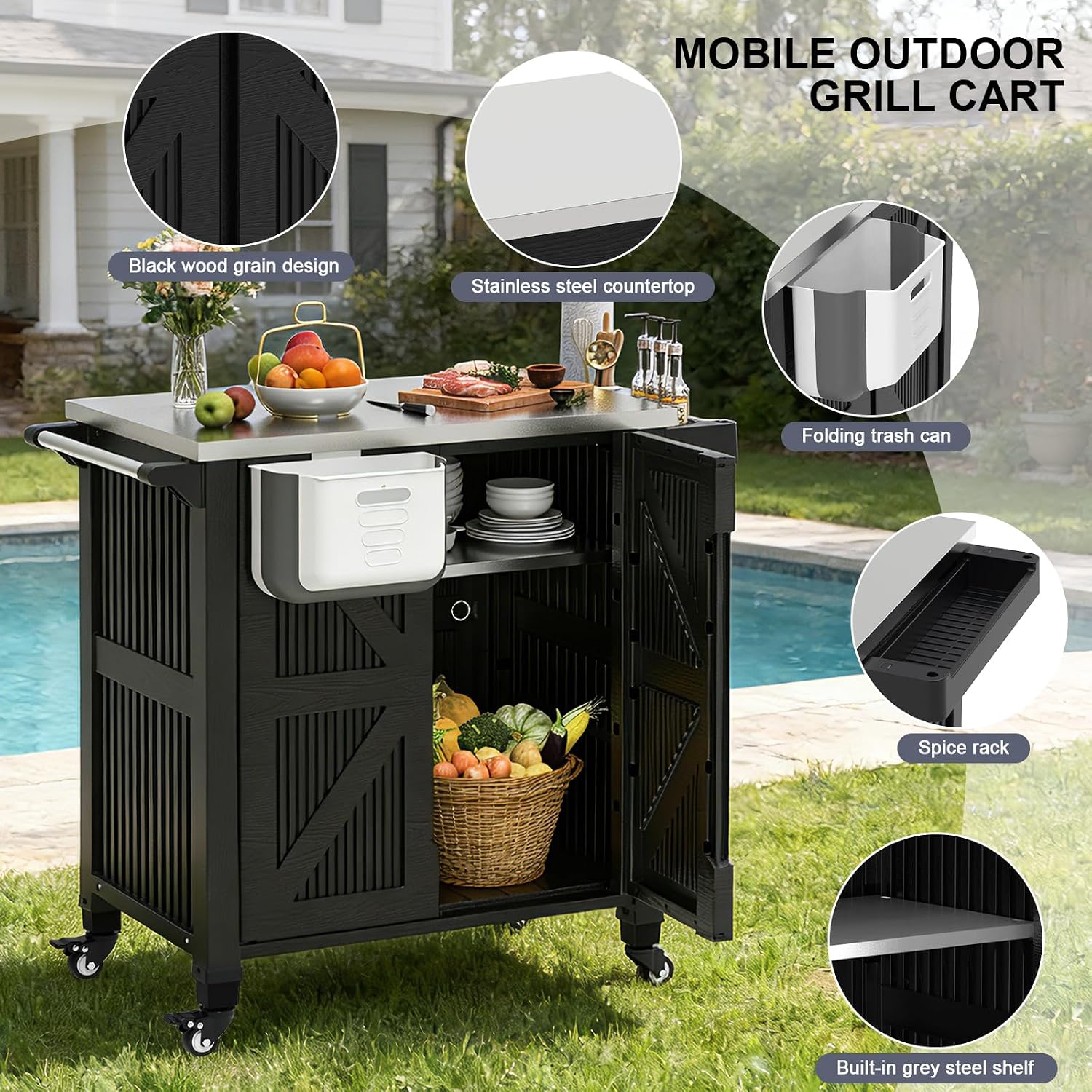 Outdoor Grill Cart With Storag - Food Storage On Wheels 评论和价格