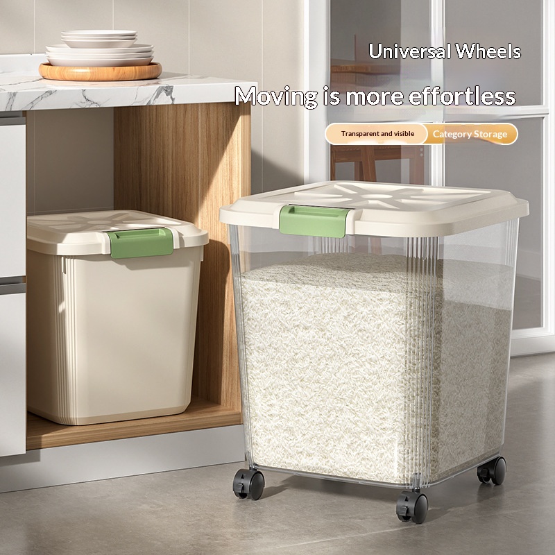 1pc Food-Grade Transparent Ric - Food Storage On Wheels 评论和价格