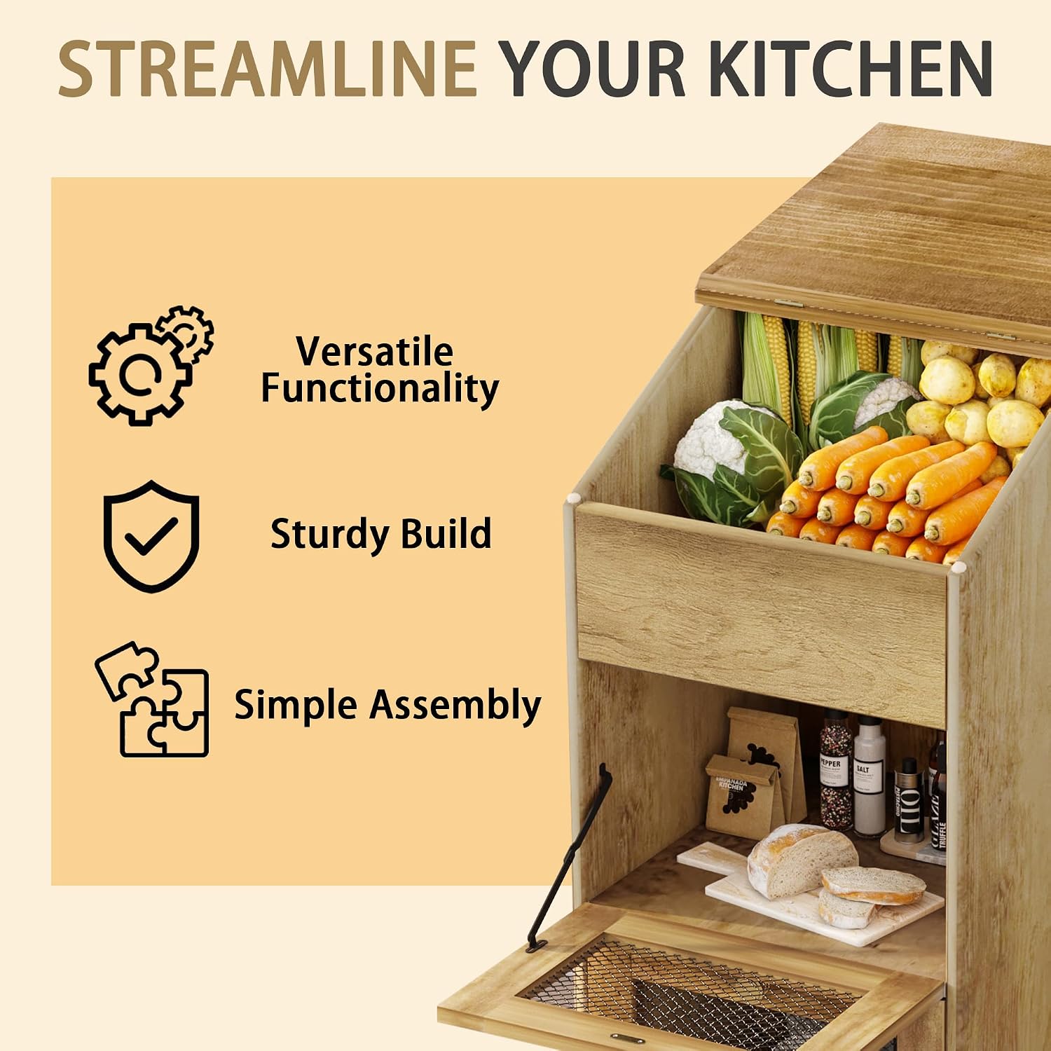 Wood Potato Storage Cabinets O - Food Storage On Wheels 评论和价格