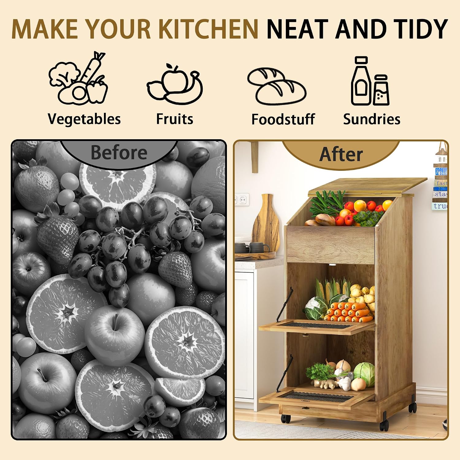 Wood Potato Storage Cabinets O - Food Storage On Wheels 评论和价格
