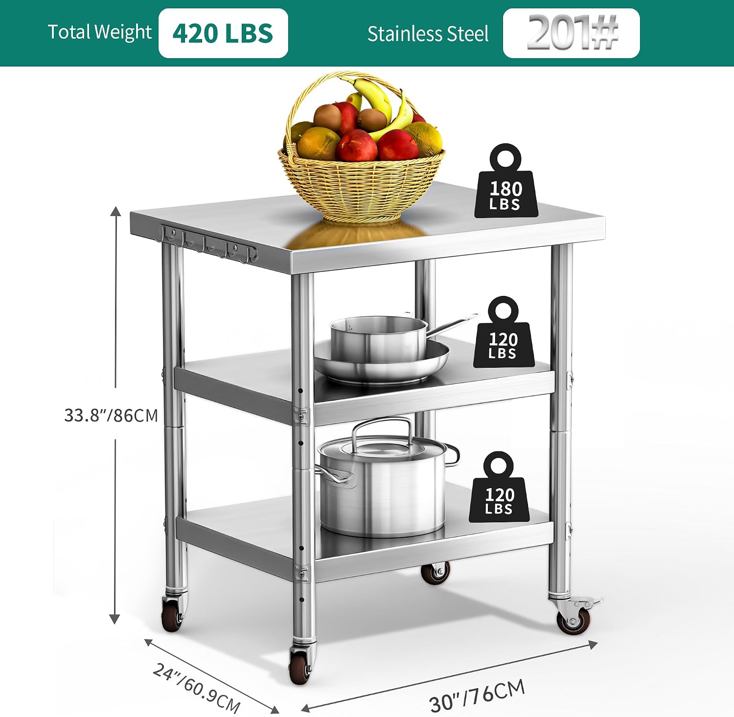 Stainless Steel Food Prep Tabl - Food Storage On Wheels 评论和价格