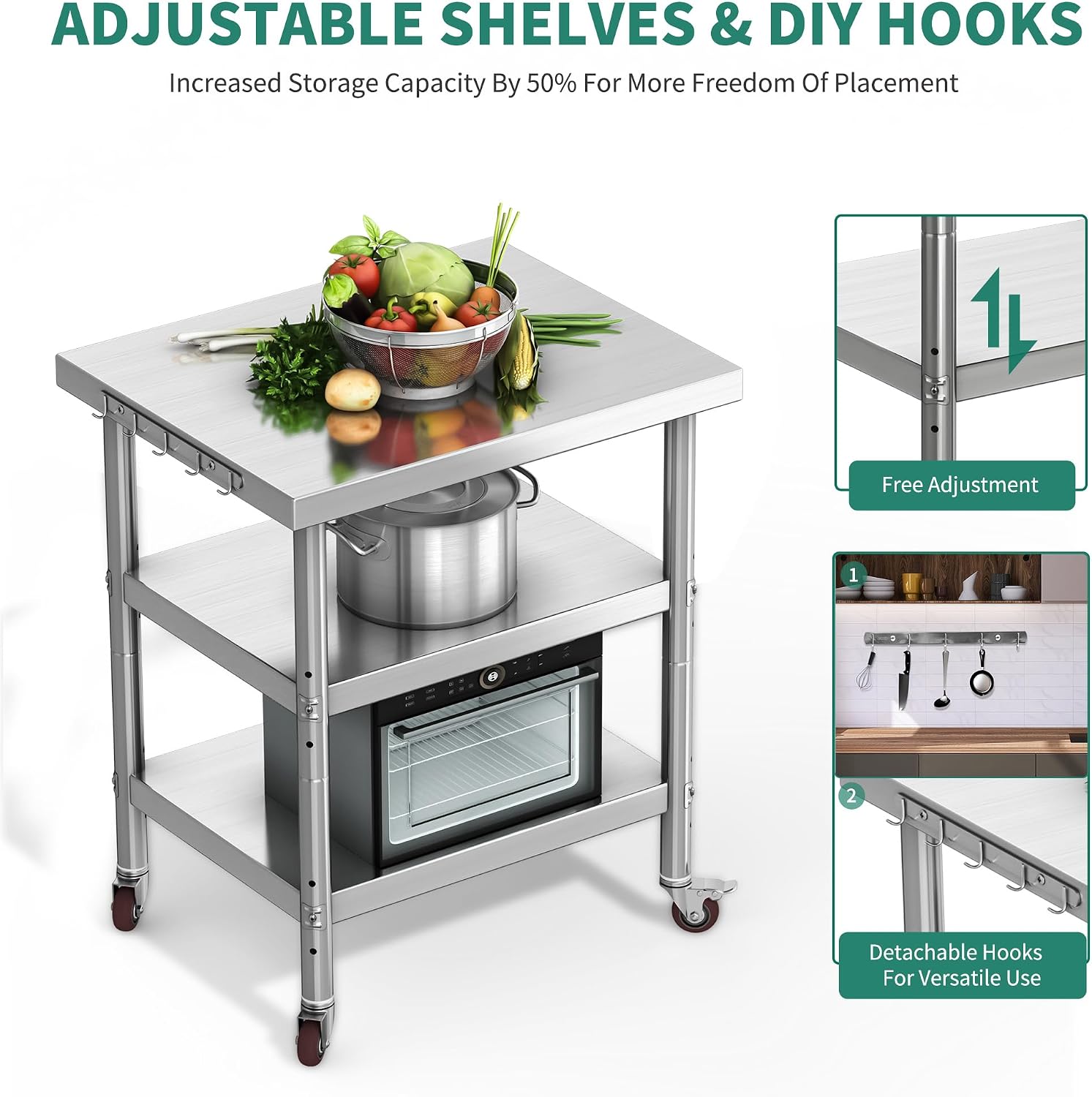 Stainless Steel Food Prep Tabl - Food Storage On Wheels 评论和价格