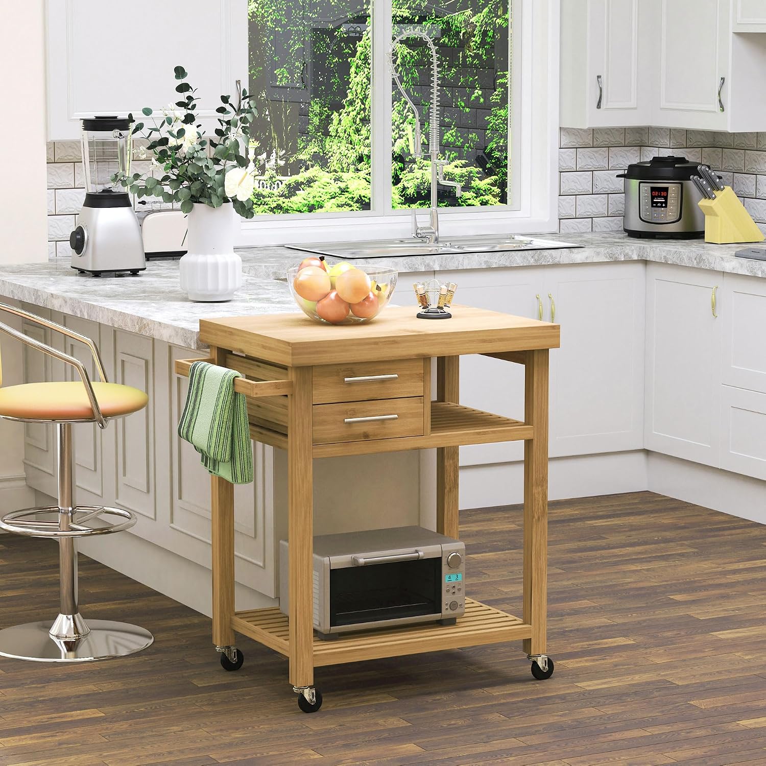 Bamboo Kitchen Island Cart On  - Food Storage On Wheels 评论和价格