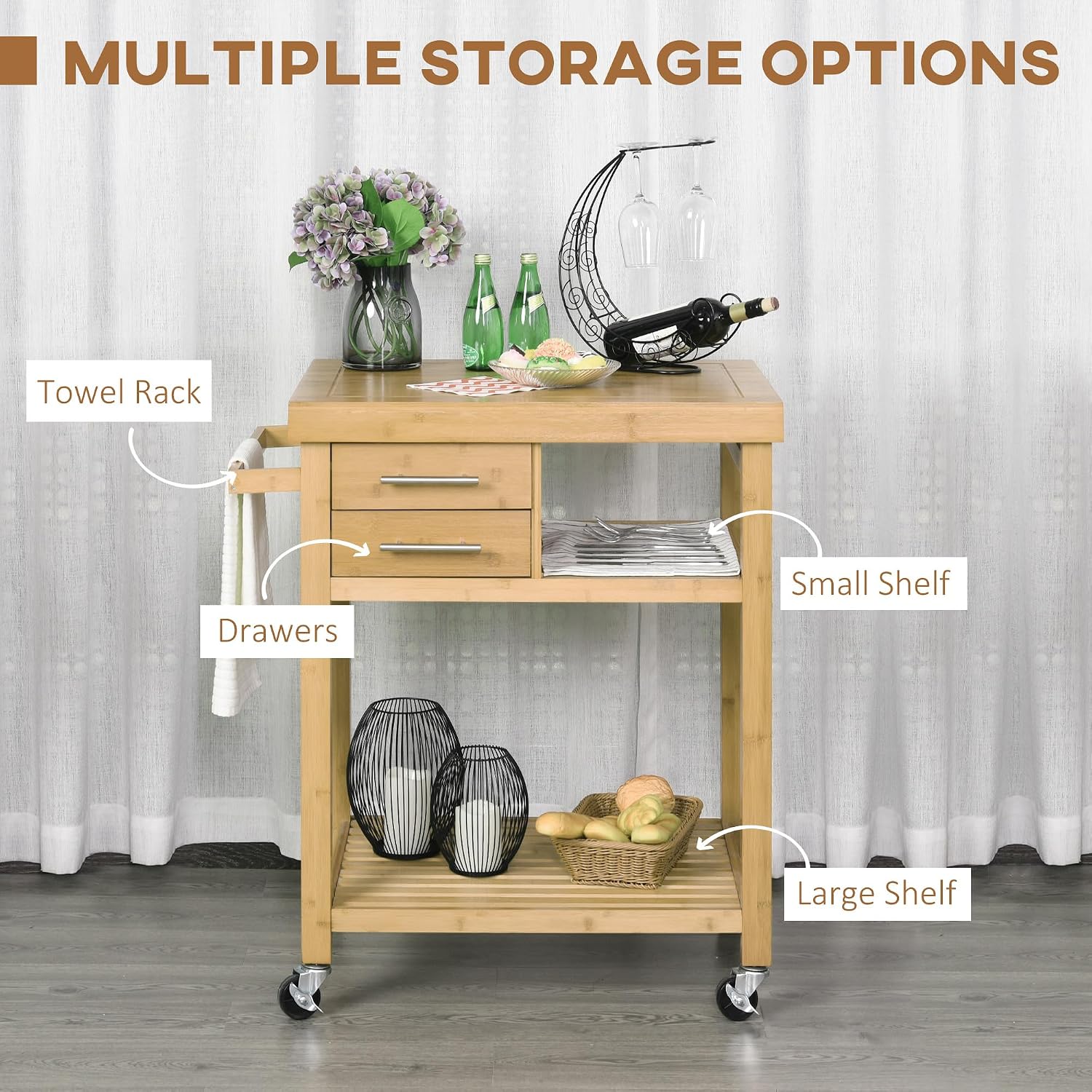 Bamboo Kitchen Island Cart On  - Food Storage On Wheels 评论和价格