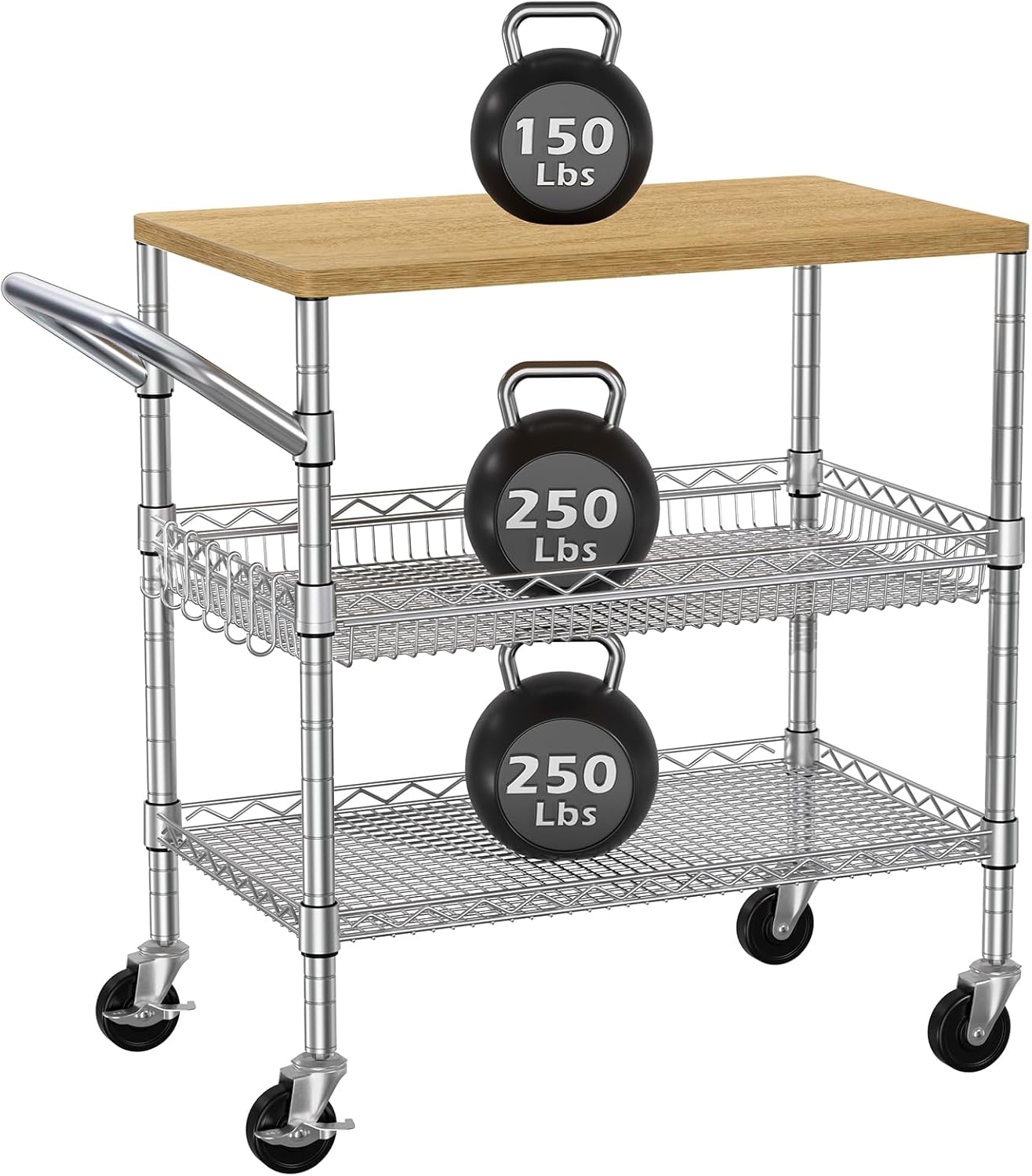 Three Tier Rolling Kitchen Car - Food Storage On Wheels 评论和价格