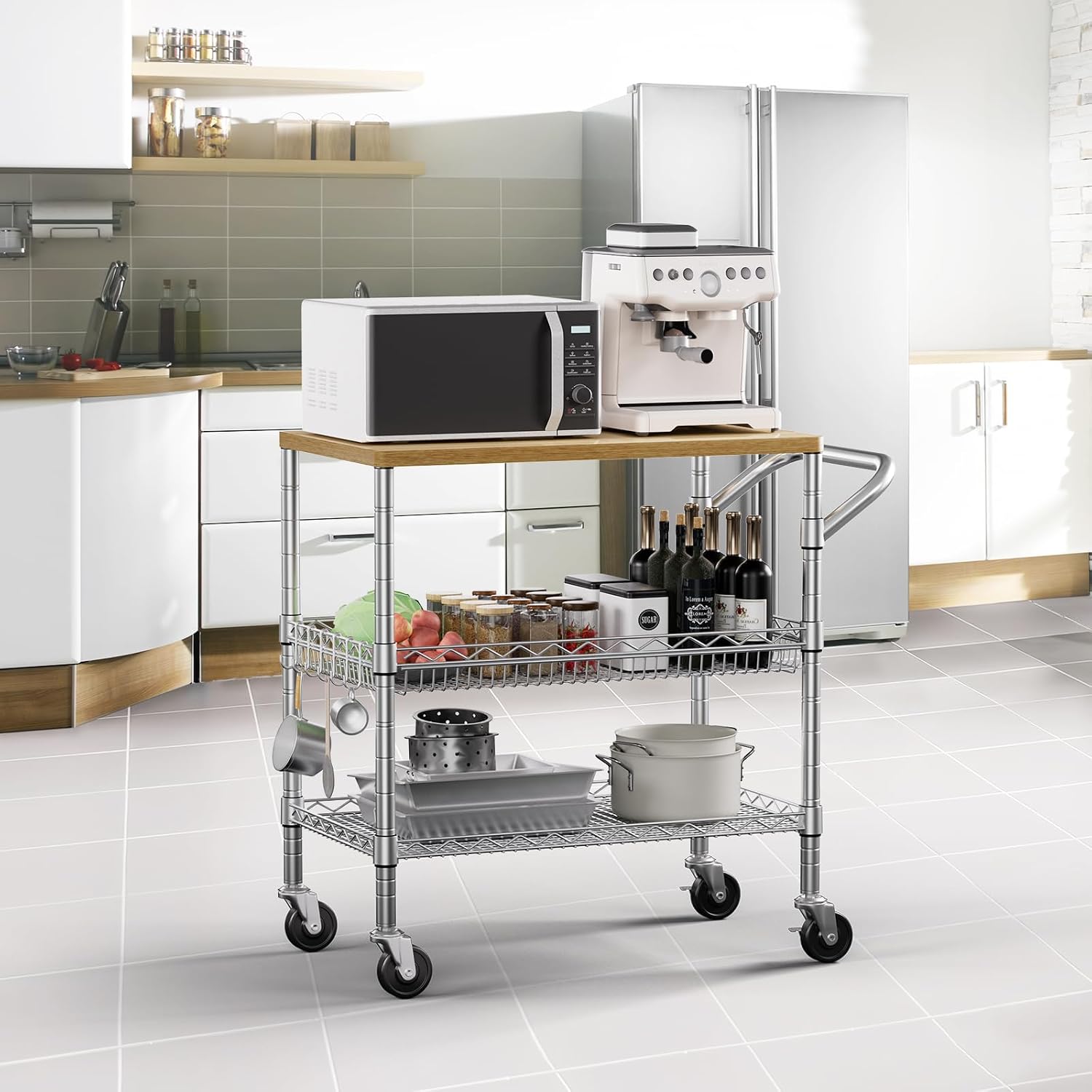 Three Tier Rolling Kitchen Car - Food Storage On Wheels 评论和价格