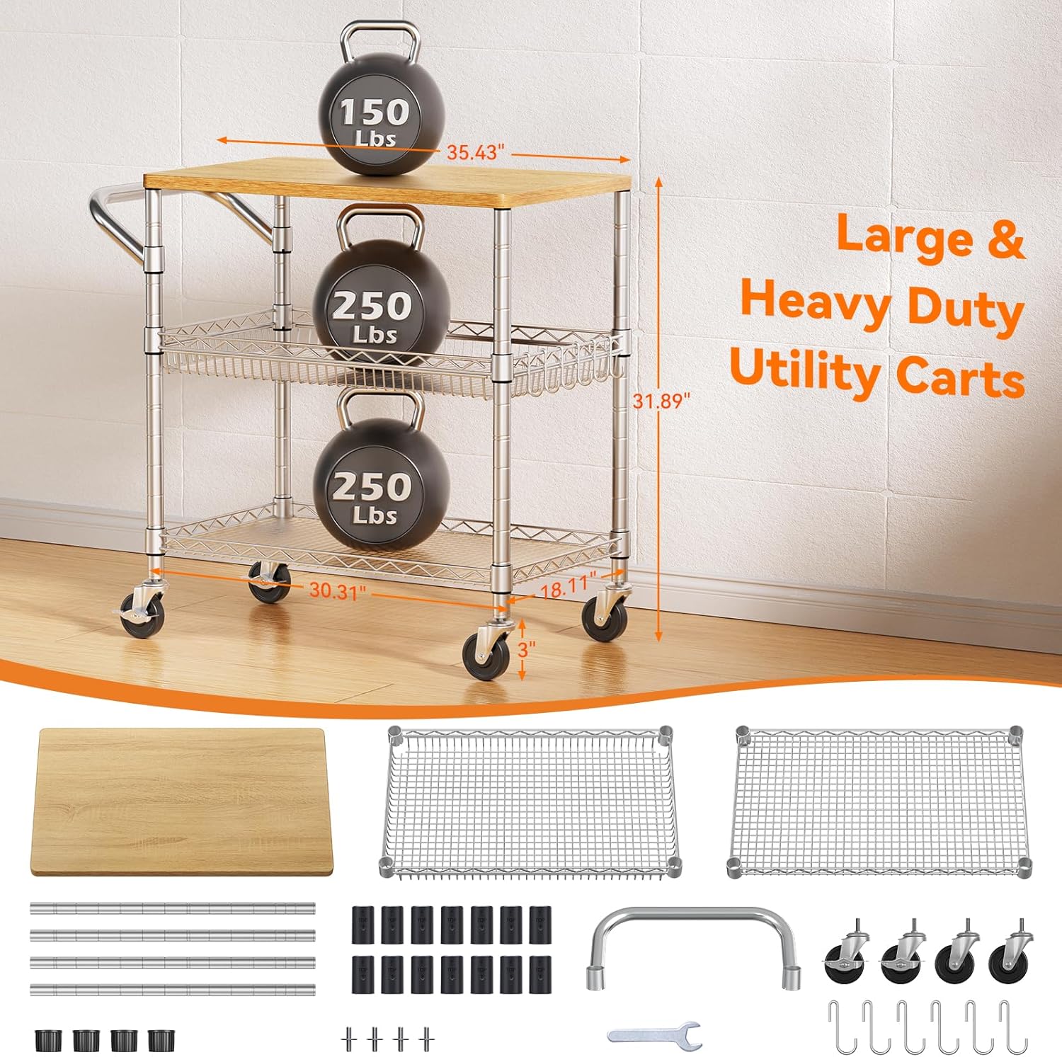 Three Tier Rolling Kitchen Car - Food Storage On Wheels 评论和价格