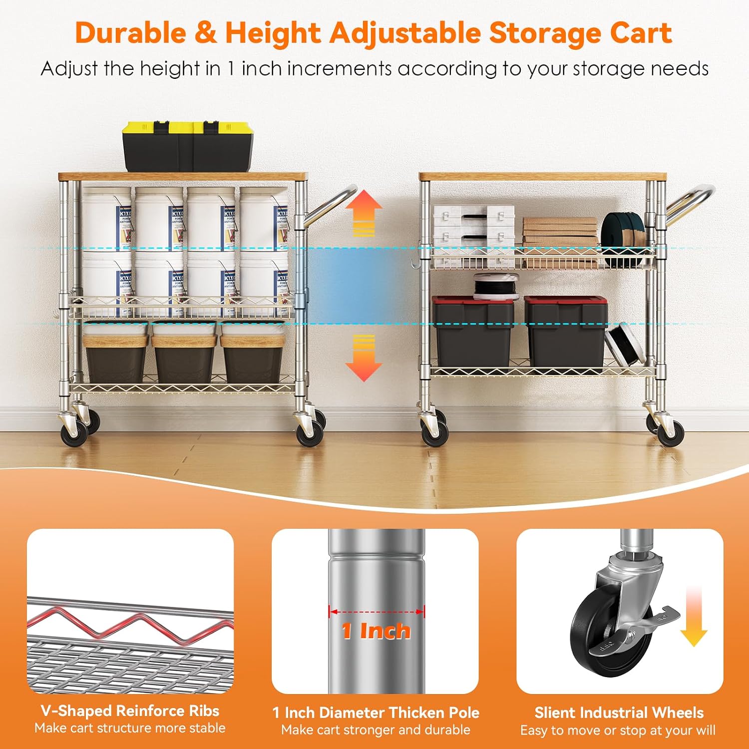 Three Tier Rolling Kitchen Car - Food Storage On Wheels 评论和价格